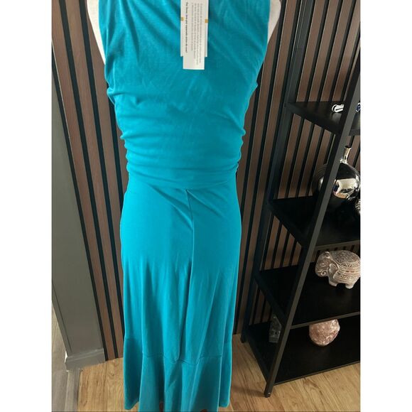 Sofia Vergara Ruched Tie Tank Maxi Dress in Blue Sz L NWT - Picture 7 of 8